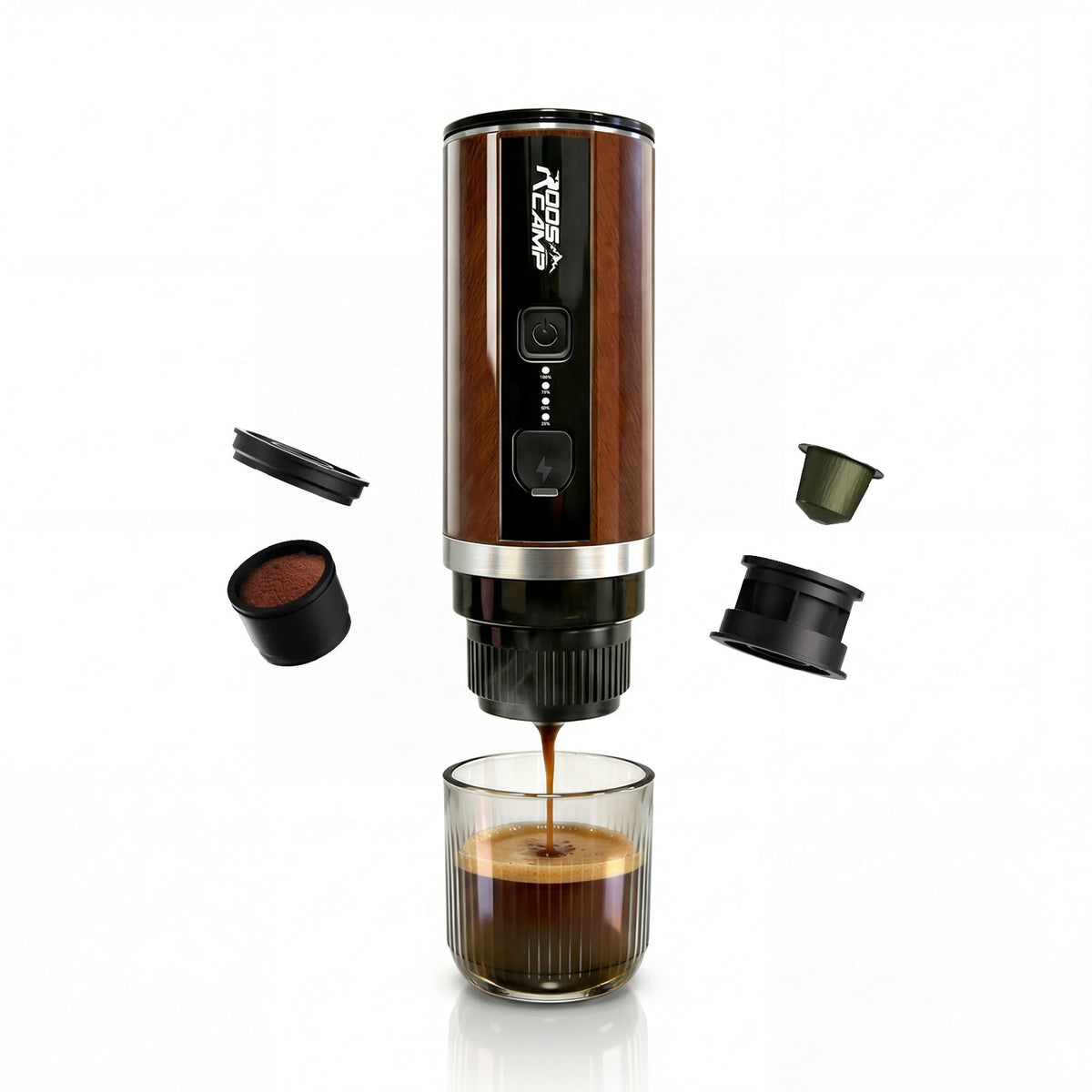 RoosCamp Pocket Esso self-heating portable espresso maker – hero product shot on white background
