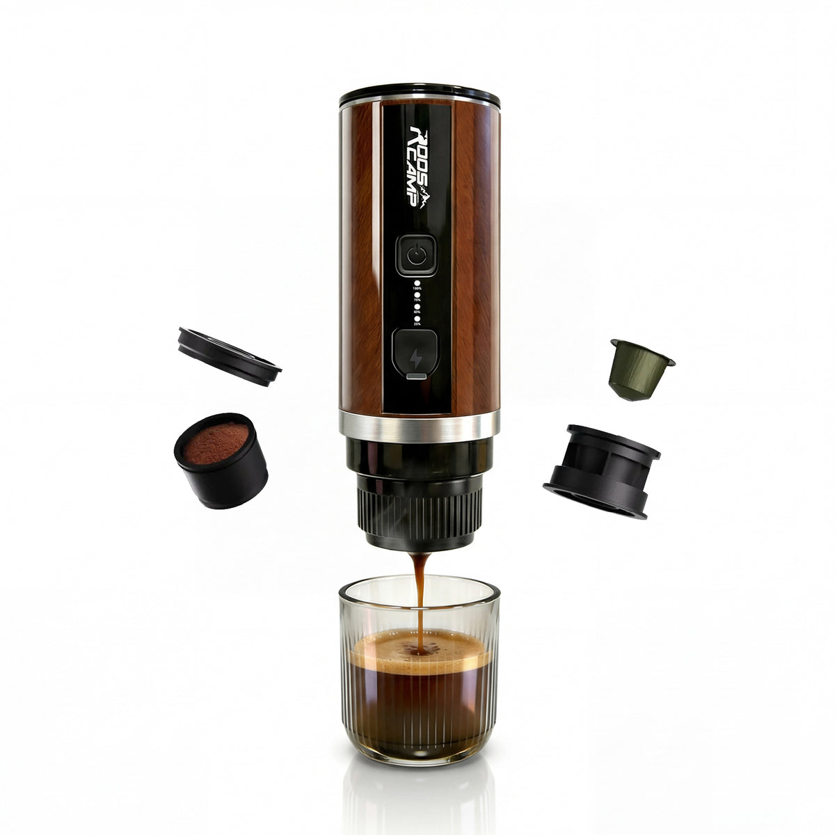 RoosCamp Pocket Esso self-heating portable espresso maker – hero product shot on white background
