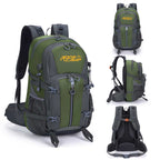 Roos Camp Outback 40 40L hiking backpack shown from four angles — front, back, side and rear — highlighting all-round design and strap system
