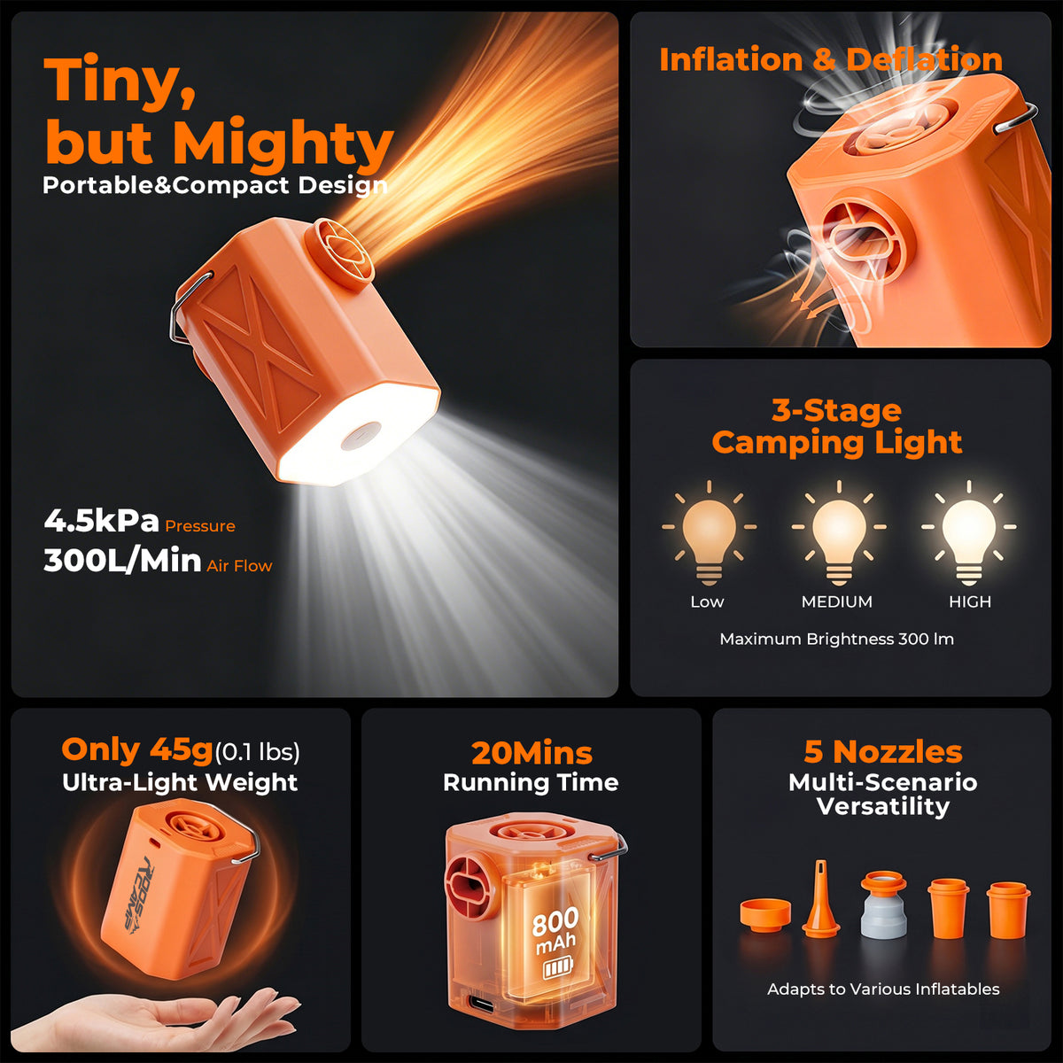 RoosCamp Air Master Cube | Ultra-Portable Mini Air Pump & Lantern