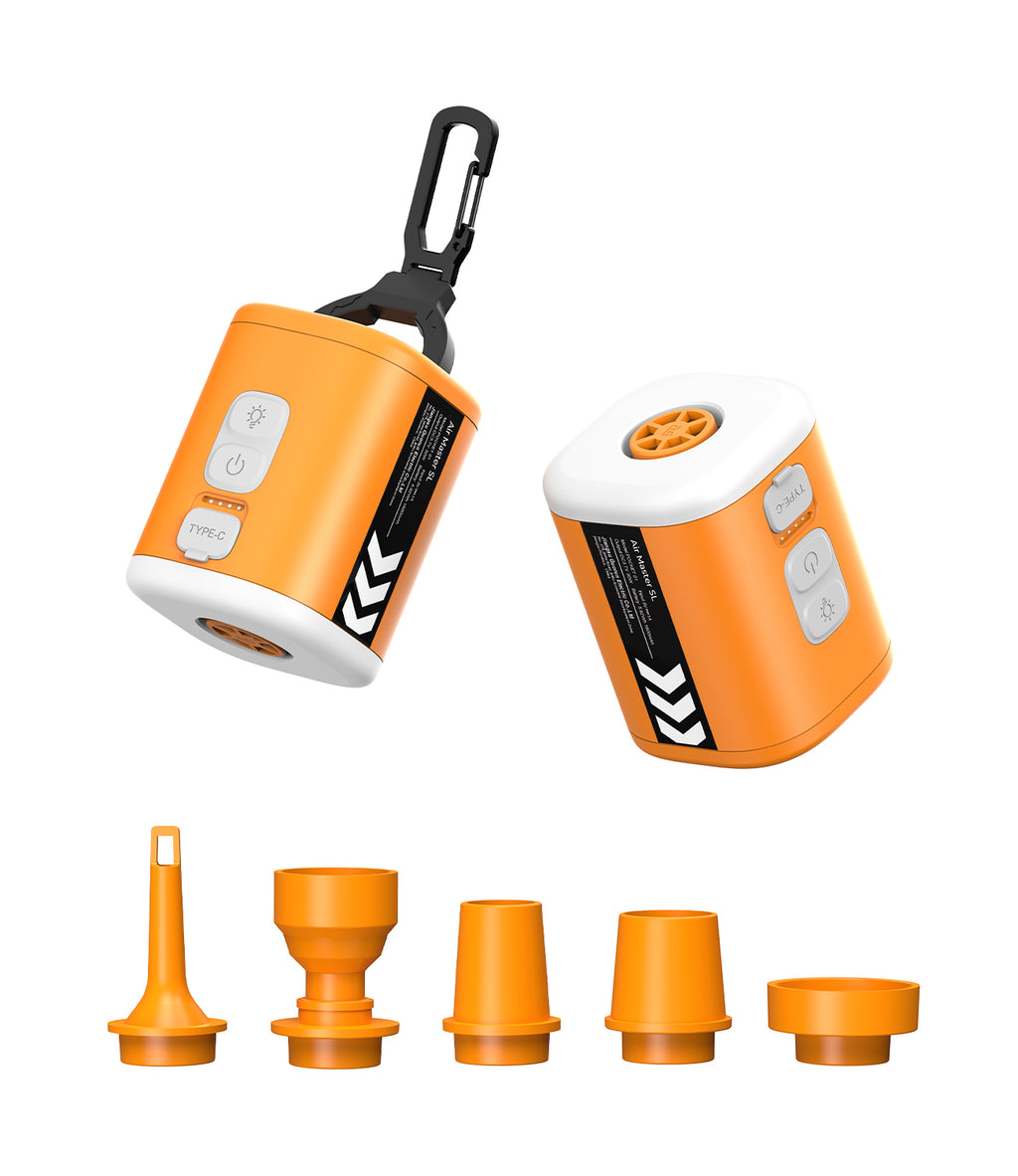 RoosCamp Air Master SL orange ultralight camping pump - front view
