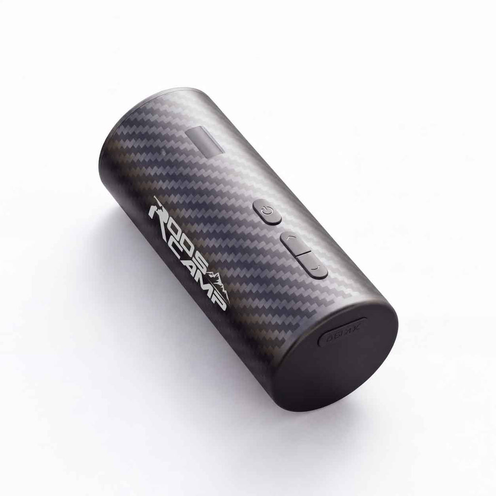 RoosCamp Air Master X Jet Bike Pump in carbon fibre finish shown from an angled front view