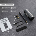 RoosCamp Air Master X Jet Bike Pump kit with mini inflator, inflatable hose, Presta and Schrader valve adapters, ball needle, USB-C cable, Velcro mounting strap and user manual