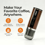 RoosCamp Pocket Esso key features – 7500mAh high-capacity battery, 20 bar pressure for rich crema, self-heating system and one-touch operation
