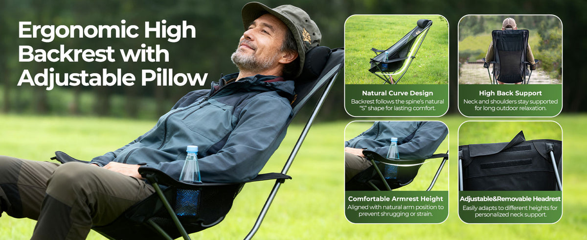 Ergonomic High Backrest with Adjustable Pillow
