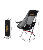 RoosCamp Portable High-Back Camping Armchair with dimensions shown — 100cm tall, 45.5cm wide, 22cm deep, packed in carry bag 52cm x 15cm