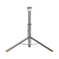 RoosCamp RoosLight Nano extendable camping lantern fully extended on aluminium tripod stand, white background product shot