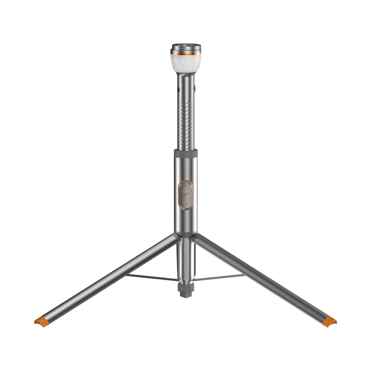 RoosCamp RoosLight Nano extendable camping lantern fully extended on aluminium tripod stand, white background product shot