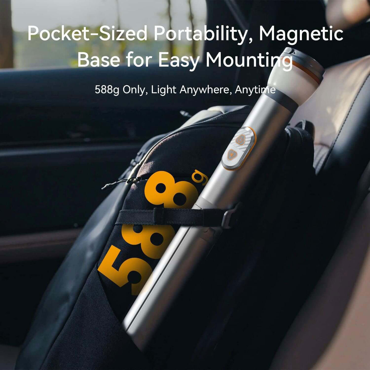 RoosCamp RoosLight Nano compact 588g camping light stored in bag with magnetic base detail