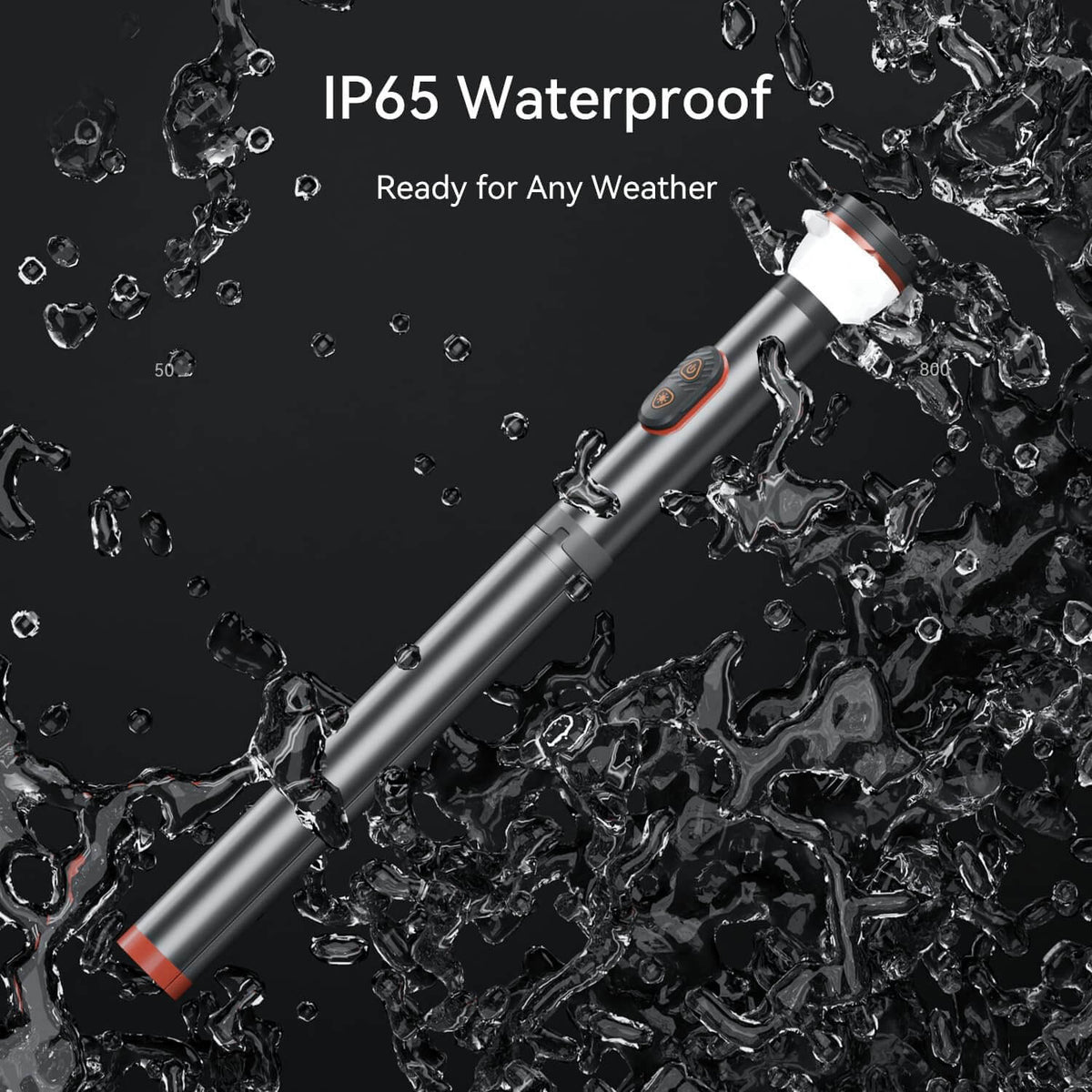 RoosCamp RoosLight Nano IP65 waterproof camping torch submerged in water splash, ready for any weather