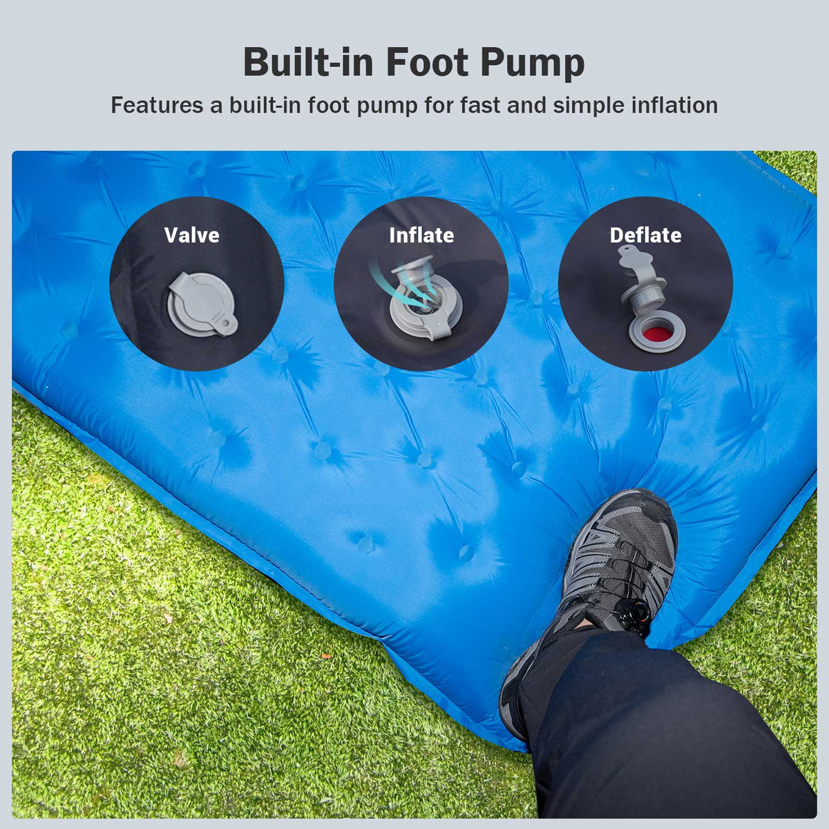 Roos Camp RoosPad Elite sleeping mat with built in foot pump for fast inflation